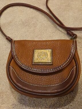 Madallion Leather Crossbody Belt Bag with Gold Plaque Accent